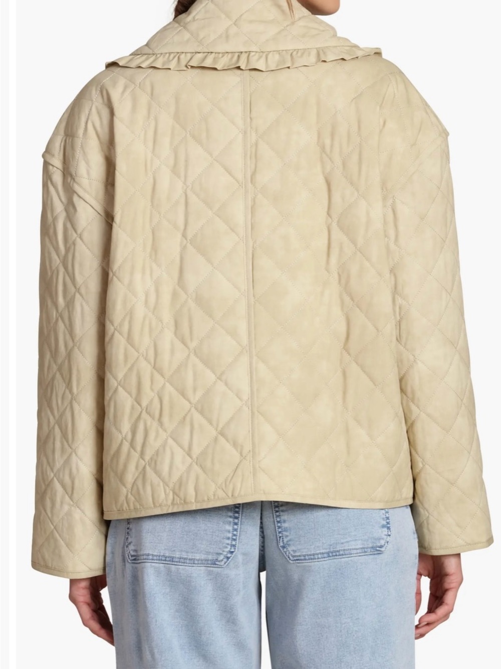 Avec Les Filles Quilted Ruffle-Collar Jacket in Light Cream - Picture 2 of 9